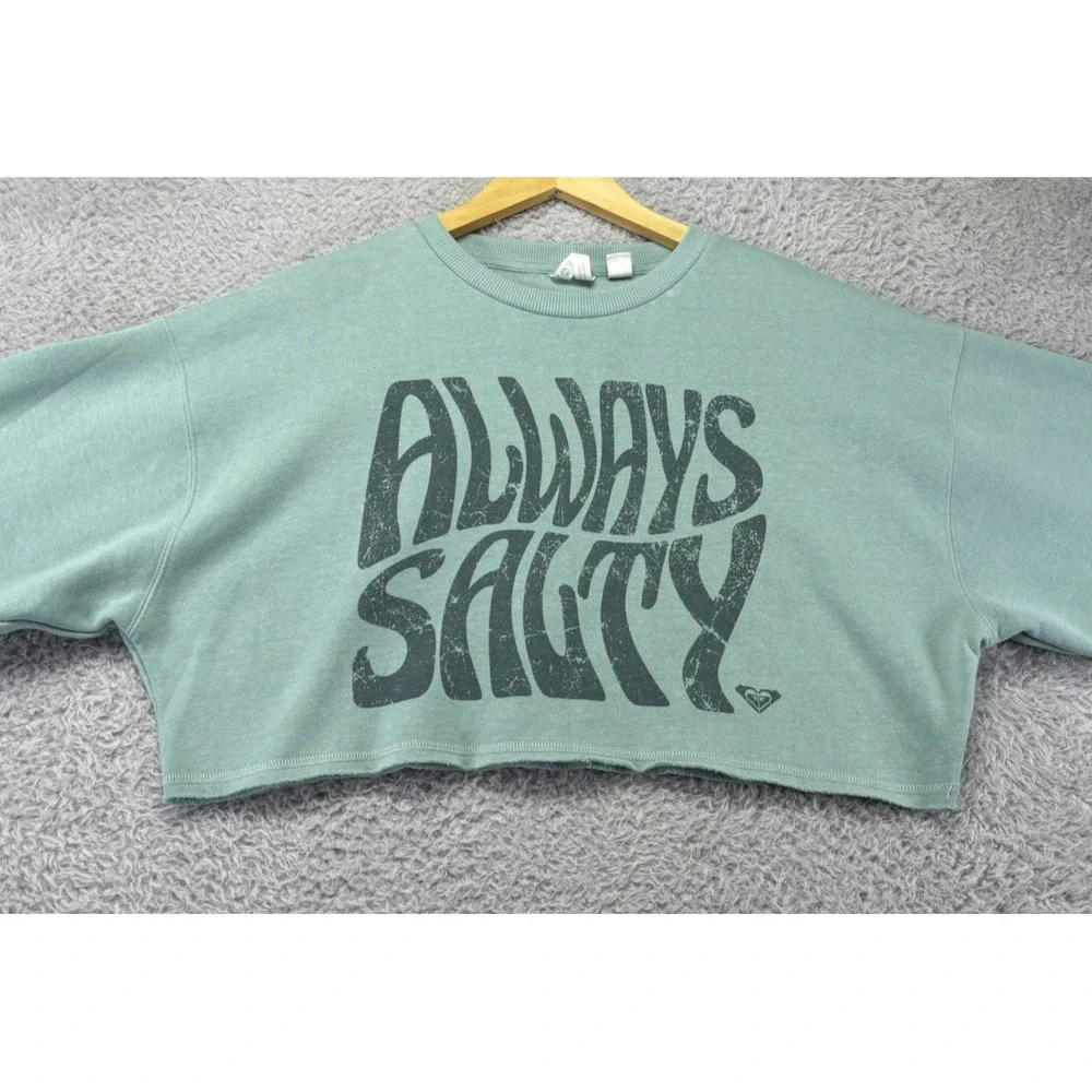 Roxy Womens XS Morning Hike Cropped Sweatshirt Blue Always Salty Fleece Beach